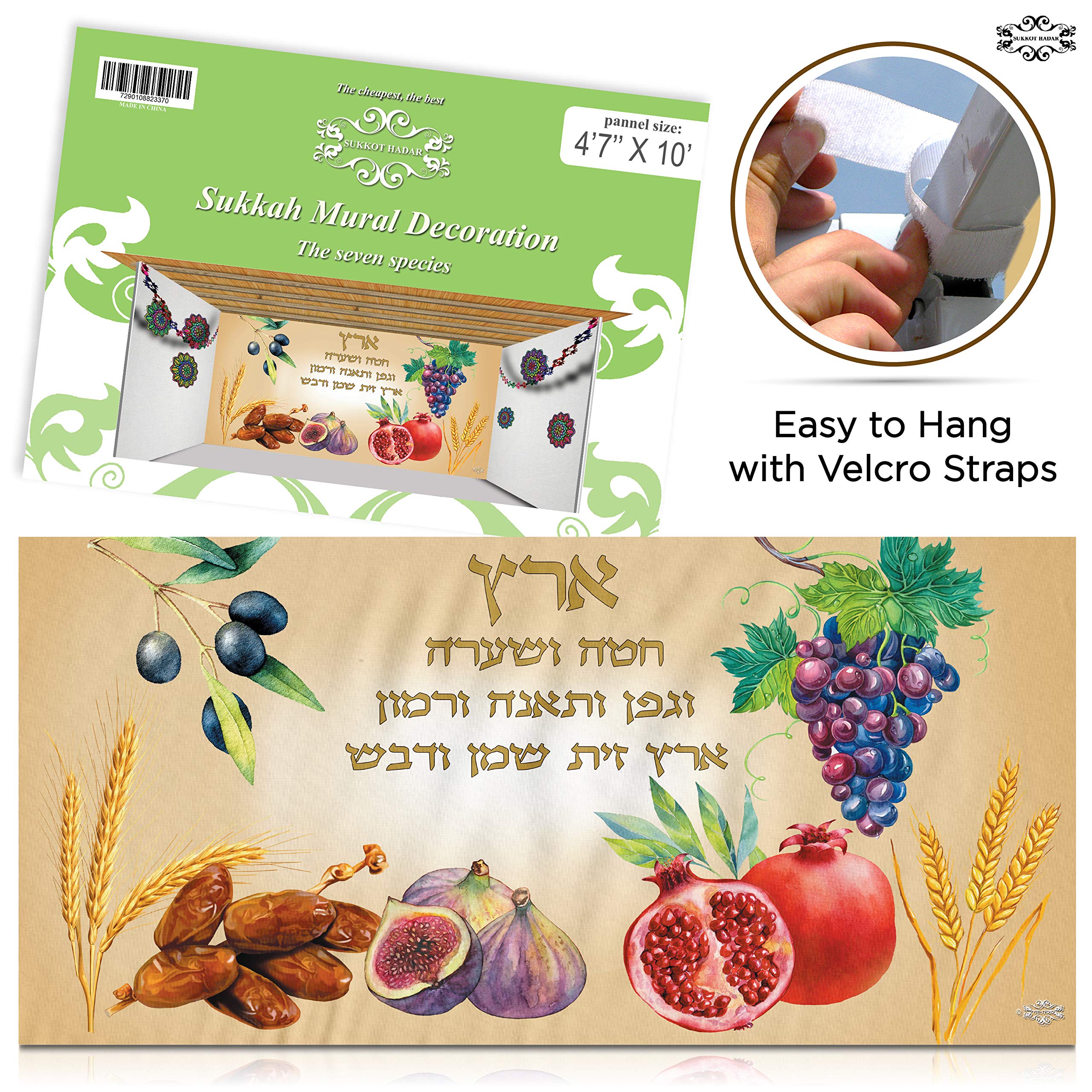 Sukkot Hadar Sukkah 7 Fruits Mural Decoration 4.7X10 Foot Vibrant Jew