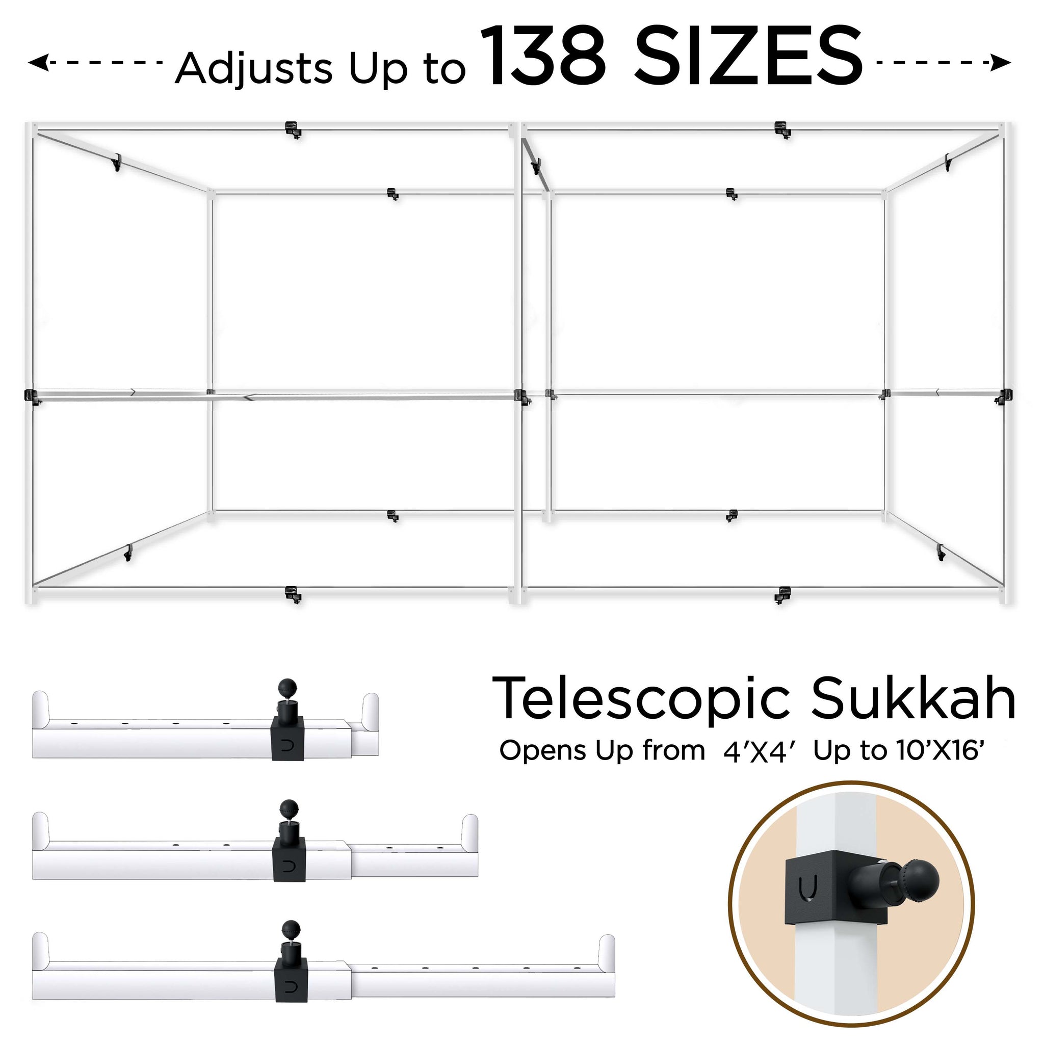Sukkot Hadar - Telescopic Sukkah Set: Portable, Adjustable ,Kosher Certified Plus Carry Bag Adjustable 10X10 To 10X16 Foot