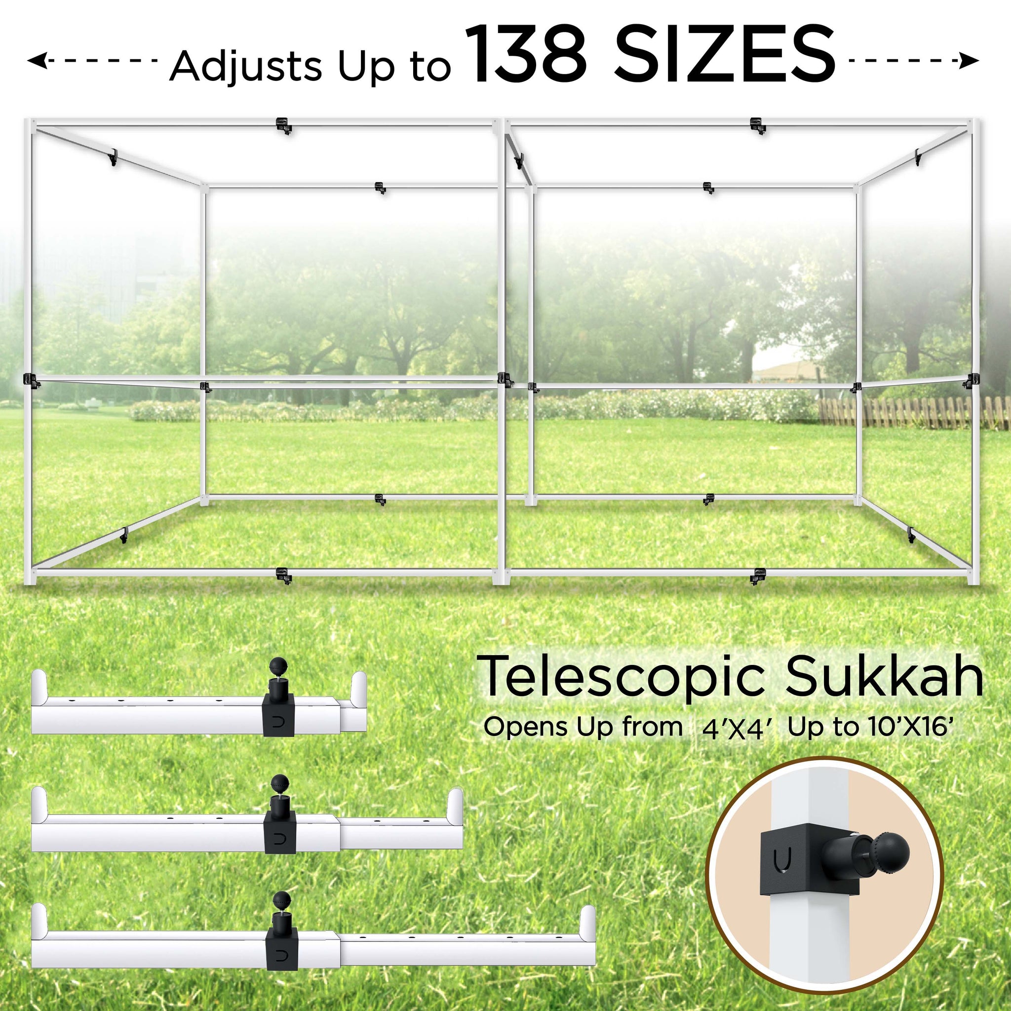 Sukkot Hadar - Telescopic Sukkah Set: Portable, Adjustable ,Kosher Certified Plus Carry Bag Adjustable 10X10 To 10X16 Foot