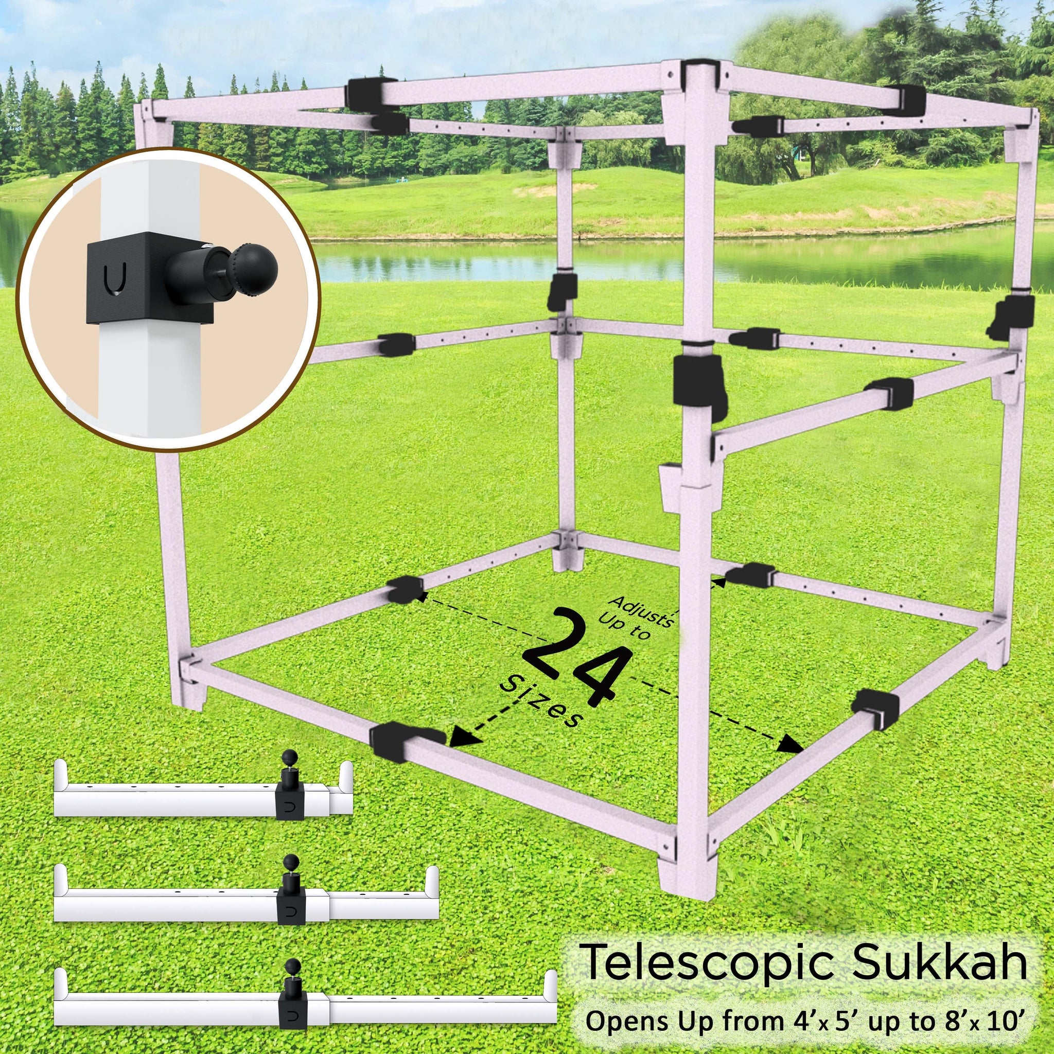 2024 Model - Sukkot Hadar Telescopic Sukkah Set: Portable, Adjustable, Kosher Certified - Expands from 4x5 to 8x10 Feet, Complete with Carry Bag
