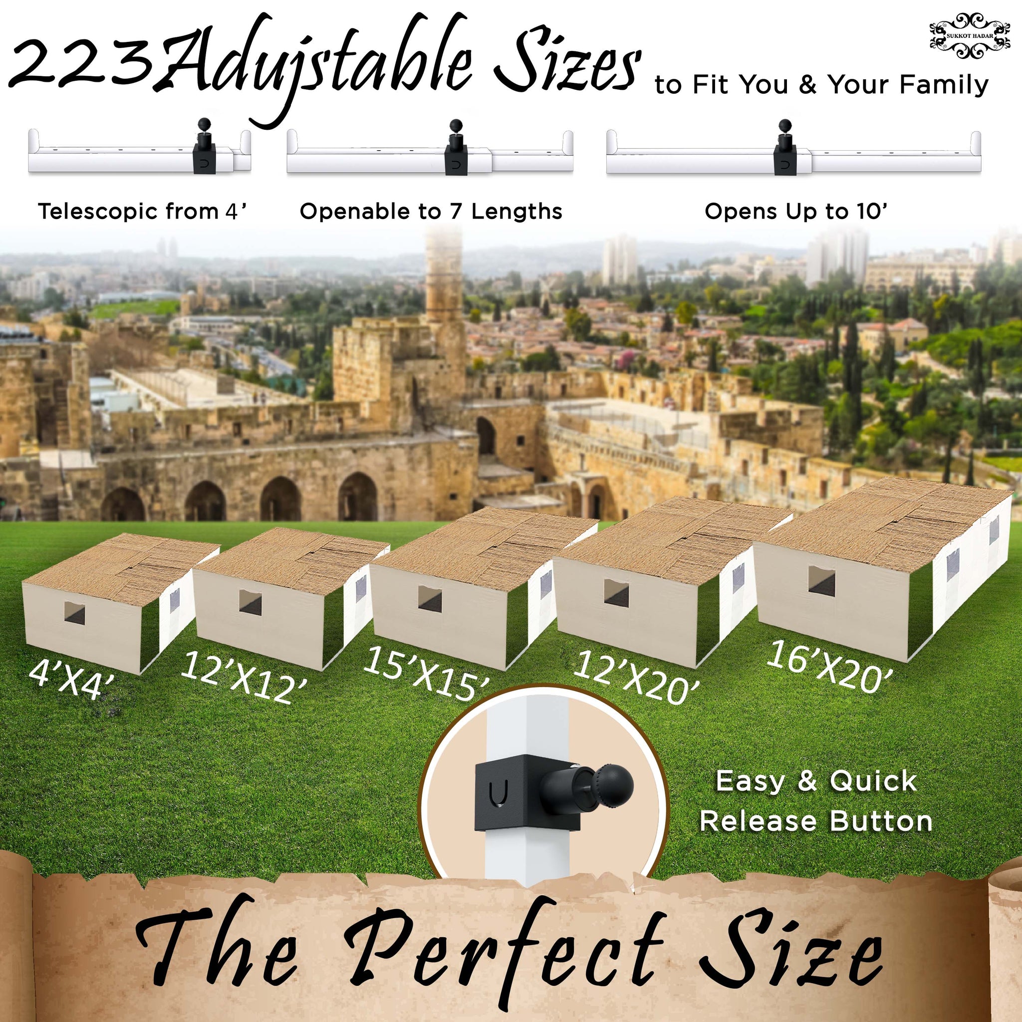 Sukkot Hadar- Extra-Large 16X20 Telescopic Sukkah Set+ Plus Sukkah Carry Bag