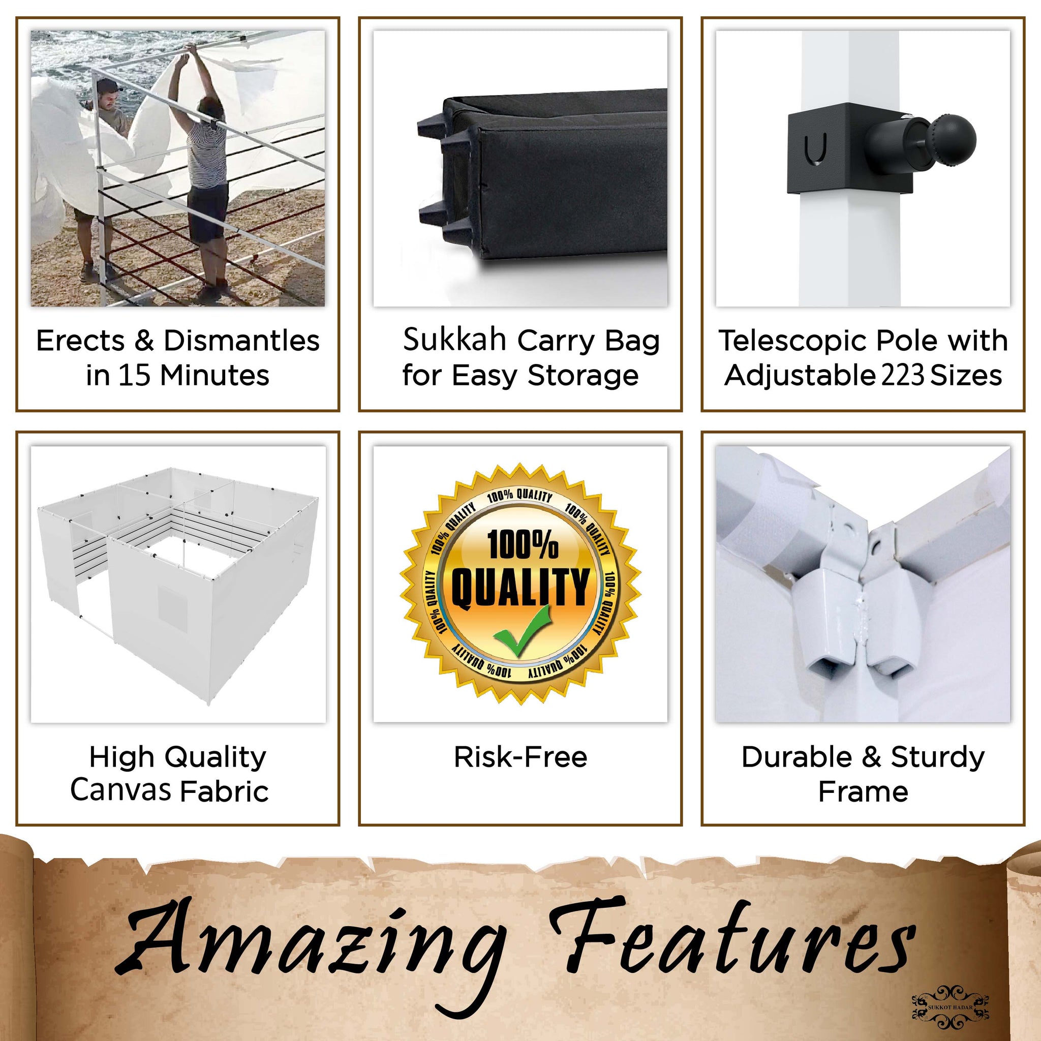 Sukkot Hadar- Extra-Large 16X20 Telescopic Sukkah Set+ Plus Sukkah Carry Bag