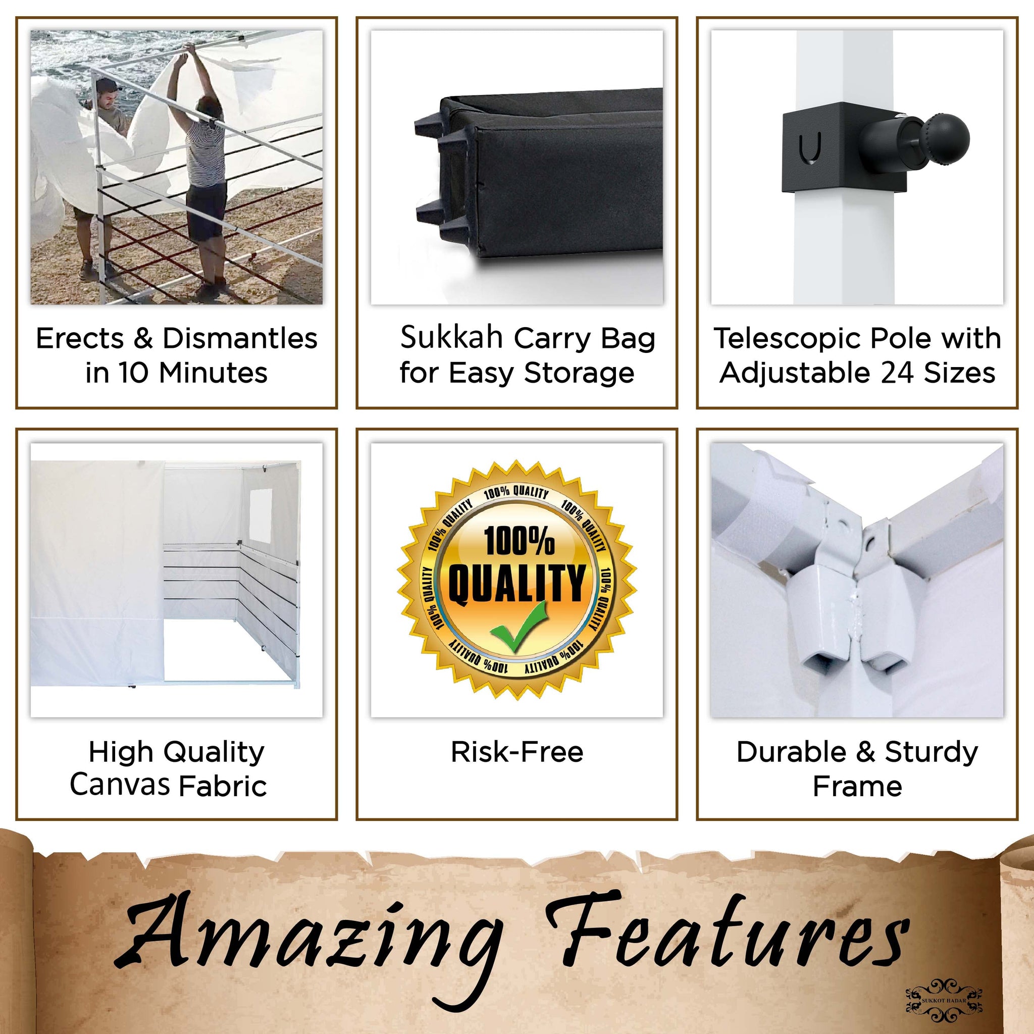 2024 Model - Sukkot Hadar Telescopic Sukkah Set: Portable, Adjustable, Kosher Certified - Expands from 4x5 to 8x10 Feet, Complete with Carry Bag