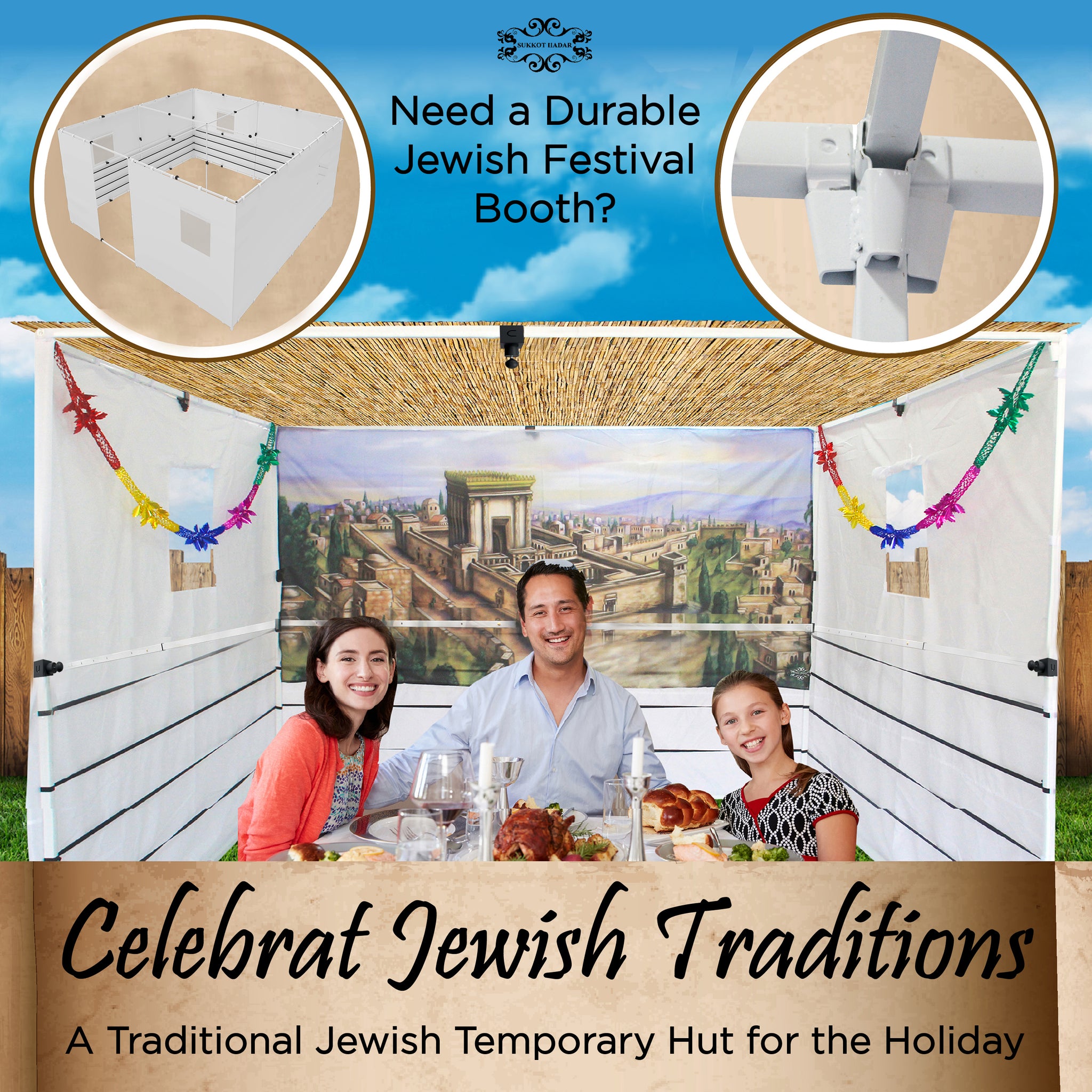 Sukkot Hadar- Extra-Large 16X20 Telescopic Sukkah Set+ Plus Sukkah Carry Bag