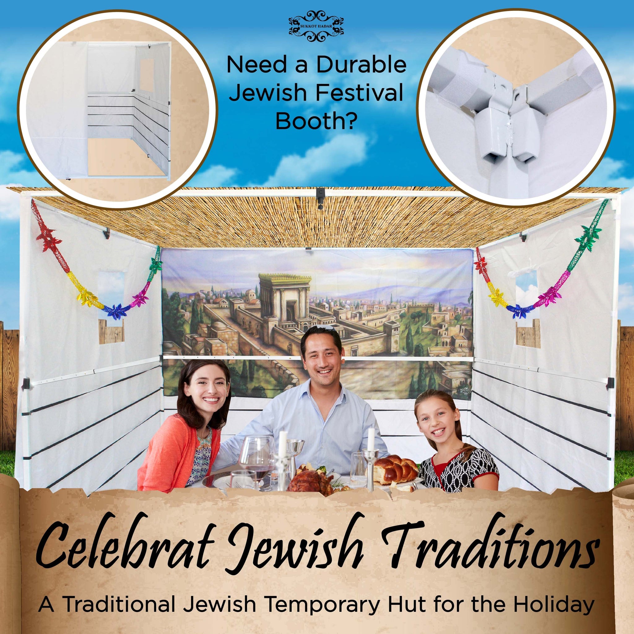 2024 Model - Sukkot Hadar Telescopic Sukkah Set: Portable, Adjustable, Kosher Certified - Expands from 4x5 to 8x10 Feet, Complete with Carry Bag