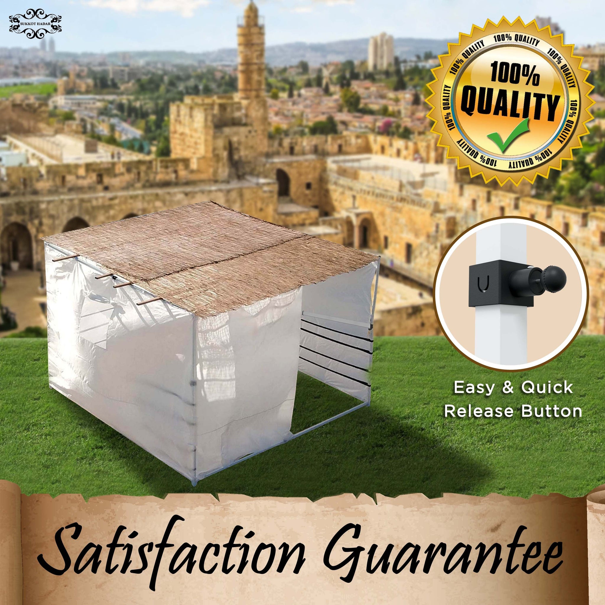 2024 Model - Sukkot Hadar Telescopic Sukkah Set: Portable, Adjustable, Kosher Certified - Expands from 4x5 to 8x10 Feet, Complete with Carry Bag